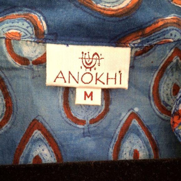 ANOKHI 100% Cotton Straight Tunic in Blue Ruby Red Handcrafted Pattern - Size M - Picture 2 of 13
